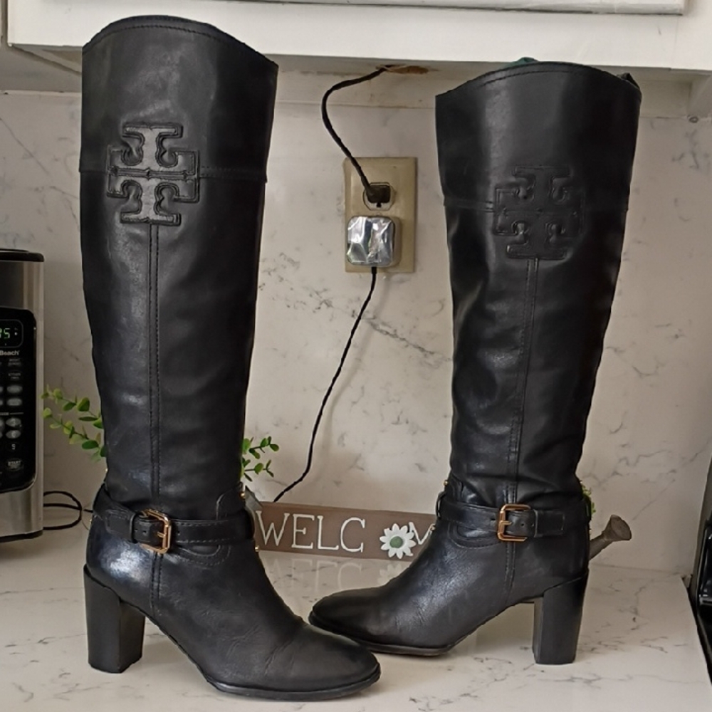 TORY BURCH Black Knee-High Leather Boots FOR WOMEN